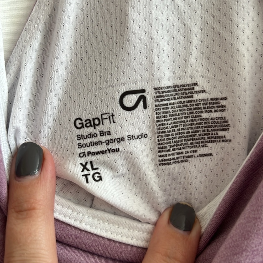 NWT Gap Fit Studio Bra, Lavender Size XL - Picture 8 of 11